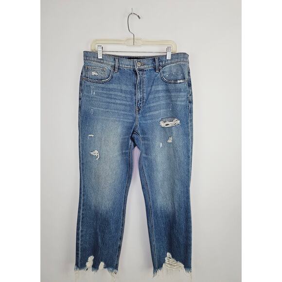 Express High Rise Straight Ankle Jeans Siz10 Light Wash Distressed Stretch Denim - Picture 1 of 13